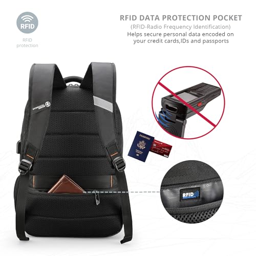 Swissdigital Design Travel Laptop Backpack, College Laptops Backpack with USB Charging Port for Men and Women Fits 16 Inch Notebook, Black | ANDWIL