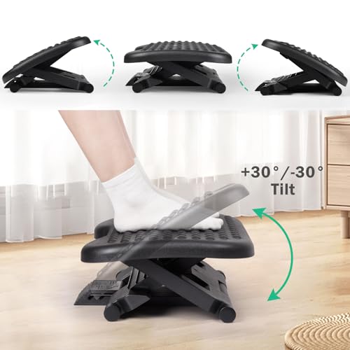 Auslar Foot Rest for Under Desk at Work, Ergonomic Adjustable Foot Rest with Massage Texture Board, Under Desk Foot Stool for Office, Home