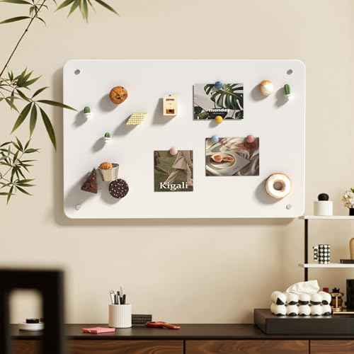 Magnetic Board for Wall with 4 Expansion Screws & 4 Paste Hooks - Durable Metal Bulletin Board for Home/Office Organization, Display Souvenir Magnets, Photos & Notes,White