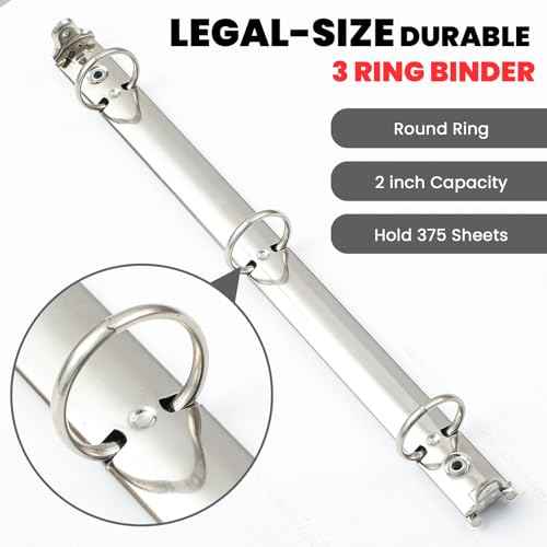 Henoyso 4 Pcs Legal Size Binder 3 Ring 2" Durable White Binders for 8.5" x 14" Paper Hold up to 375 Sheets for Documents Artwork Blueprints, Office, Home, Work Places
