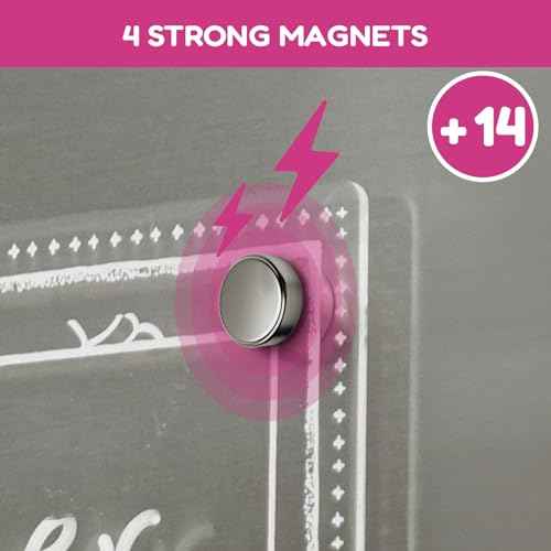 CHALKY CROWN Acrylic Magnetic Weekly Planner for Fridge - Menu Board for Kitchen with 8 Magnetic Markers - Weekly Meal Planner for Fridge with Grocery List & Notepad - Menu Planner (14.5x10.2)