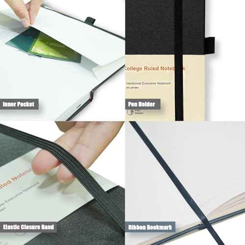 8 Pack Lined Journal Notebooks,A5 Hardcover Notebooks, 5.5 x 8.3 inch, 100GSM, 160 Pages, Classic College Ruled Notebooks for Writing/Work/Travel/College (Black)