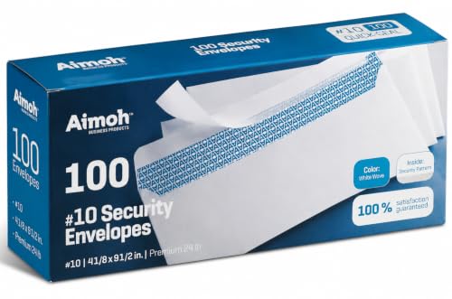 Aimoh #10 Security Mailing Envelopes 100 Count Self Seal for Business & Office