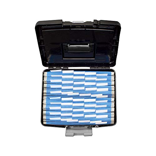 Storex Portable File Box with Organizer Lid ? Plastic Office File Storage Box for Letter Paper and Hanging Folders, Obsidian, 1-Count (61504C01C)