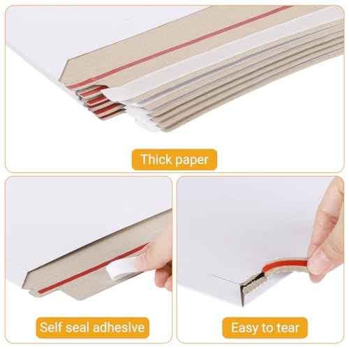 25 Pack 13x18 inch Large Rigid Mailer Self Seal Photo Document Mailers, Stay Flat White Cardboard Envelopes White Photography Mailers for CD, Photos, Document