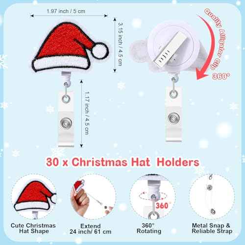 Cholemy 90 Pcs Employee Appreciation Gifts for Teachers Include Santa Hat Badge Reel Christmas Badge Holder Encouragement Cards and Organza Bag Xmas Team Gifts for Nurse Coworker