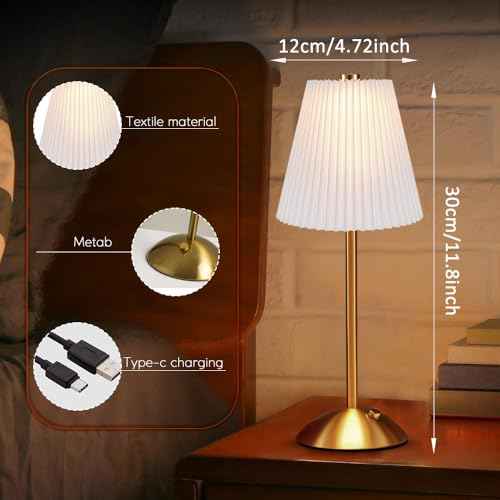 LED Metal Table Lamp -Fabric Shade Desk Lamp, 3-Color LED Desk Lamp for Bedroom Nightstand,Patio Table Lamp,Night Light for Kids Nursery (White)