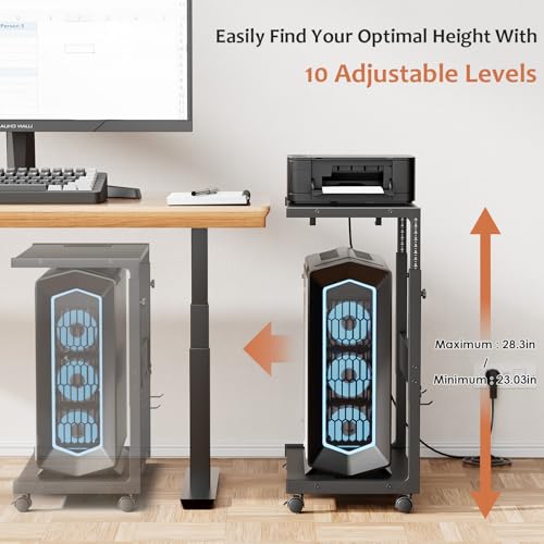 Jane Eyre Large Computer Tower Stand with 2 USB & 2 AC Outlets, 10-Level Height Adjustable
