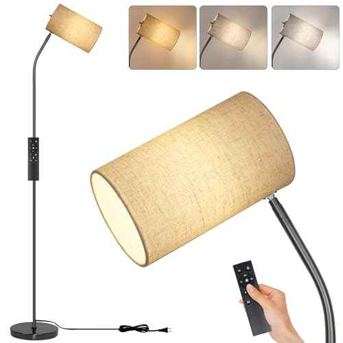 Black Floor Lamp for Living Room with Remote,Dimmable Floor Lamp with Remote Control 9W LED Bulb Included,Tall Stand Reading Lamp for Bedroom, Office, Kids Room, Reading, Working(Beige/Black)