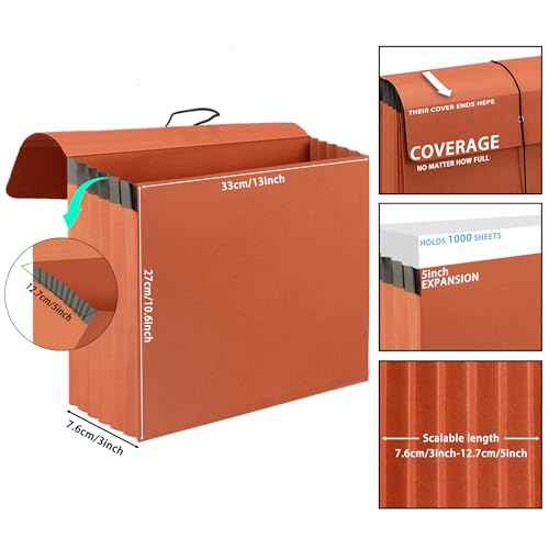 2 Packs Expanding File Folder with Flap and Cord Closure,5 Inch Expansion Accordion File Organizer,Letter Size