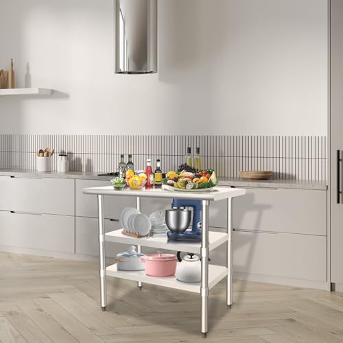 HARDURA 24 x 36 Inch Stainless Steel Prep Table with 2 Undershelves