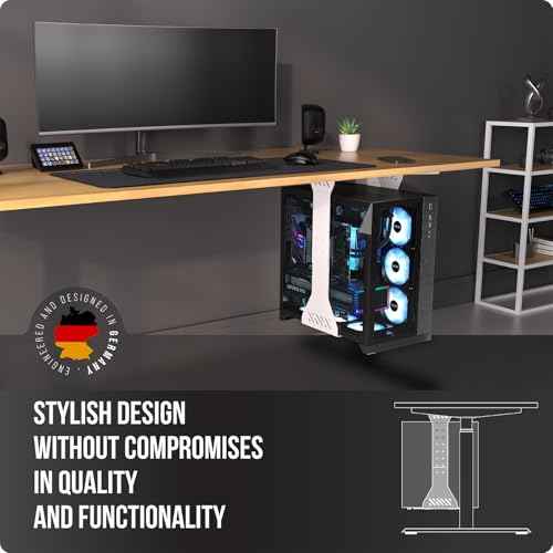 Heavy Duty Under Desk PC Holder ? Up to 77 lbs Load Capacity - Adjustable Computer Tower Holder - Under Desk Computer Mount (White)