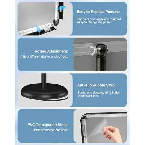 2 Pack Sign Holder Stand 8.5x11 inch for Display, Height Adjustable Floor Standing Signage Stand with 360¡Æ Rotated Snap Open Frame for Malls, Schools, Advertising, Outdoor Poster Stand