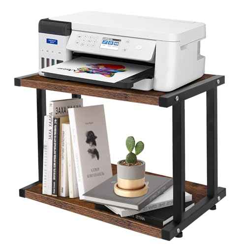 Printer Stand with Storage, Home Office Desk Organizer Shelf for Printer Fax Machine,Wood Desk Stand Heavy Duty Printer Table,Rustic Brown (2-Tier)