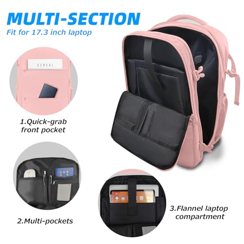 Lovvento Air Vacuum Compression Travel Backpack: Expandable Carry On Bag Vacuum with Pump Fits 17.3inch Laptop for Women and Men - Suitable for Business and Work Waterproof (Pink)
