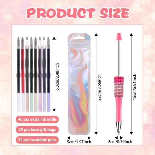150 Pcs DIY Beadable Pen Kit Multicolor Bulk Ballpoint DIY Crafting Pens with 8 Colors Refills & Bags for Students Teens Teachers School Office Accessories Supplies