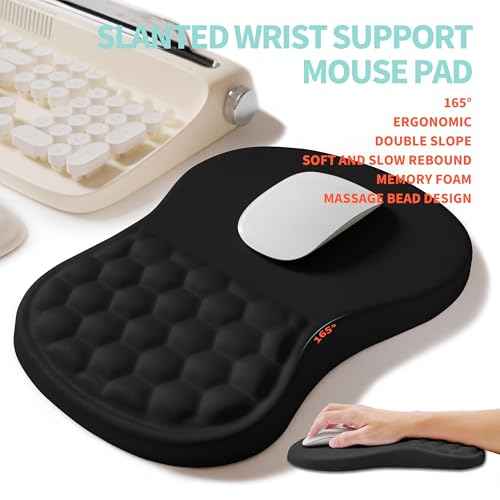 2-in-1 Ergonomic Set, Wave Rise Keyboard Wrist Rest and Massage Bulge Slope Mouse Pad Wrist Support, Cushion Memory Foam Integrated to Relieve Wrist Pain, Black