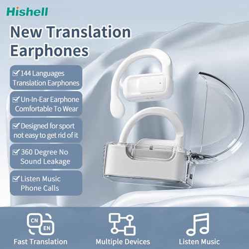 Language Translator Earbuds Open Ear Headphones, Real-time Translator Device Earbuds with Earhook for 144 Languages Online, Voice Language Translator with APP Fit iOS & Android
