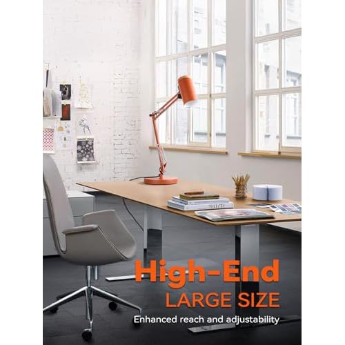 TORCHSTAR Tall Swing Arm Desk Lamp with Wooden Accent, Adjustable Large Size Max Height 29.7", E26 Base Metal Task Lamp, Office Desktop Lamp with On/Off Switch, for Reading, Study, Workbench, Orange