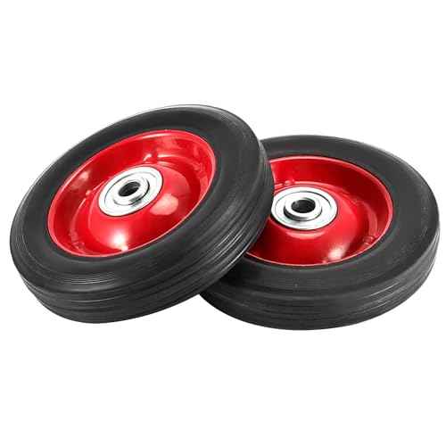 4 Pack 8 x 1.75 Inch Solid Rubber Wheel, Flat Free Rubber Tire with Ball Bearing, 1/2 Inch Bore Axle Replacement Hand Truck Wheel, 220lbs Load Capacity