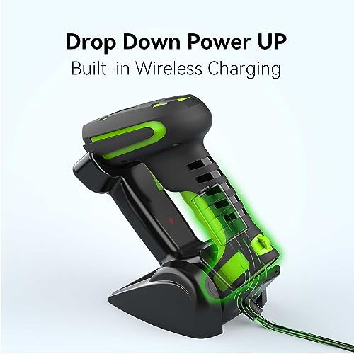 Alacrity Chartreuse Wireless Barcode Scanner with Stand, 1968ft Range, 2-in-1 Bluetooth & 433MHz
