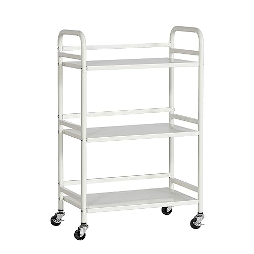 DCLRN 3 Tier Rolling Cart,Storage Organizer Cart,Multifunctional Storage Shelves,Rolling Metal Organization Cart with Handle and Lockable Wheels,for Home,Office,Kitchen,Bathroom(White)