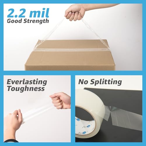 Art3d 6 Rolls Heavy Duty Clear Packing Tape 1.88" x 55 Yards, 2 Mil Thick, Includes 3" Core