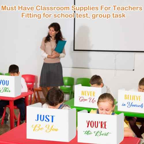 24 Pack Plastic Desk Dividers for Students Inspirational Privacy Folders White Test Divider for Student Desks Study Carrel Divider Classroom Testing Dividers Teacher Supplies