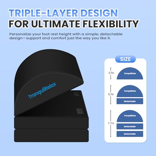 Foot Rest for Under Desk at Work, Gaming Accessories Foot Stool with 3 Adjustable Heights & Washable Cover, Comfortable Office Desk Accessories, Footrest for Office, Home and Car (Black)