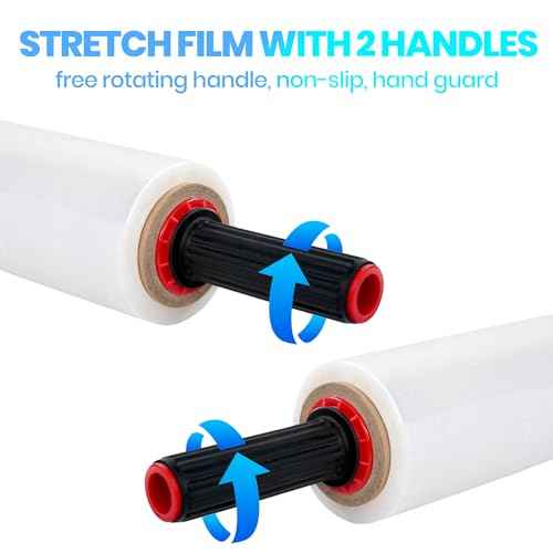TAPEBEAR Stretch Wrap Film 15" x 760Ft Shrink Wrap Roll with Handles, Industrial Strength Clear Plastic Wrap Self-Adhering for Furniture Moving, Luggage Packing, Pallet Wrap, 60 Gauge, 2Rolls