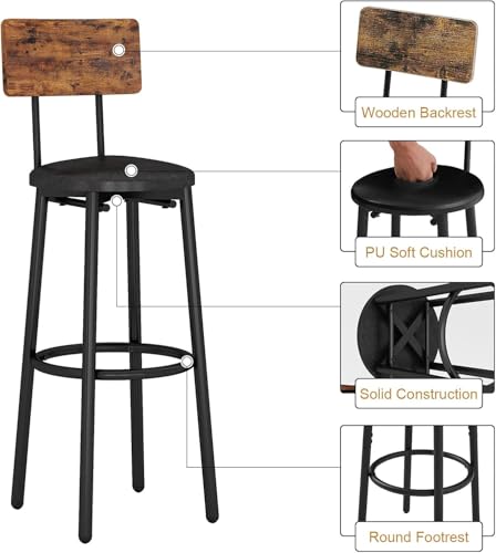 ILCQU Brown 3-Piece Dining Table Set for 2 – Small Round Pub Table with Storage & PU Upholstered Stools