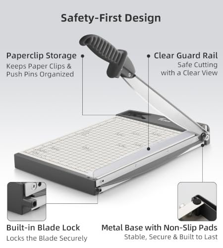Heavy-Duty Metal Guillotine Paper Cutter 12 Inch with Sharp Blade & Safety Lock