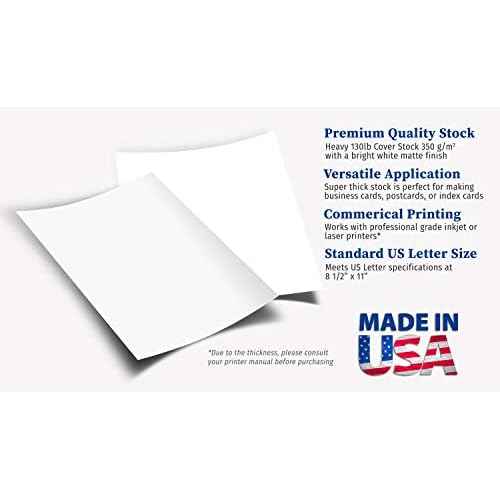 Extra Heavy Duty 130lb Cover Cardstock - Bright White - 350gsm 17pt Thick Paper for Inkjet & Laser Printers - 8-1/2" x 11" - 100 Pack