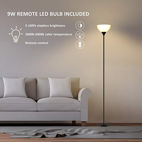 PESRAE Floor Lamp, Remote Control with Stpeless Color Temperatures and Brightness, Torchiere lamp for Bedroom, Living Room, Bulb Included (Matte Black)