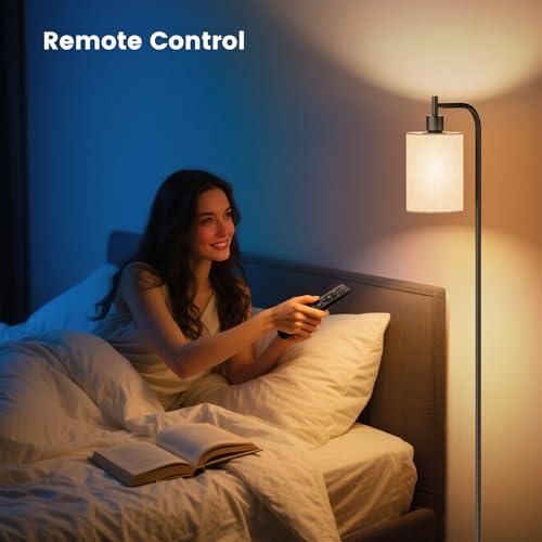 Beige SIBRILLE Dimmable Floor Lamp with Linen Shade, Remote & 3 Color Temps