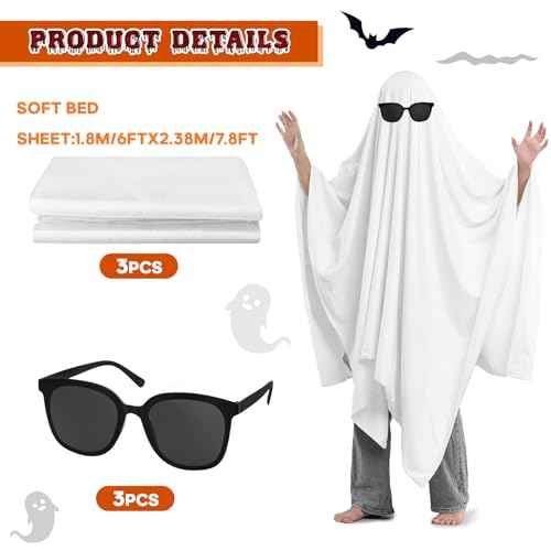 3 Sets Ghost Sheet Costume White Ghost Sheet Halloween Boo Costume for Adult Halloween Cosplay