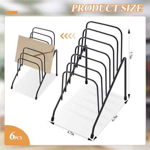 6 Pcs Metal Incline Desk Flip Organizer Rack Small Desktop File Sorter Wire Organizer Vertical Incline File Holder Stand for Mail Paper Book Magazine Filing Office Desk, 6 Sections