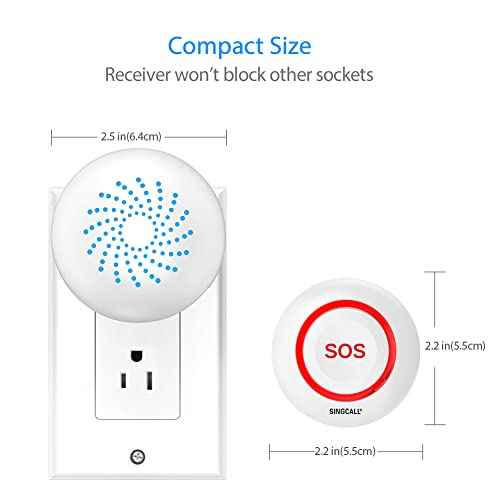 SINGCALL Caregiver Pager Panic Button Emergency Call Button for Elderly Alarm Bell Medical Alert Calling System for Seniors Waterproof Tuya Smart 1 SOS Button 1 Plugin Receiver (only 2.4GHz WiFi)