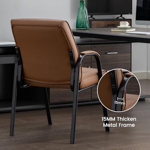 BoisKom 2-Pack Office Guest Chair, Brown Leather Reception Chairs No Wheels