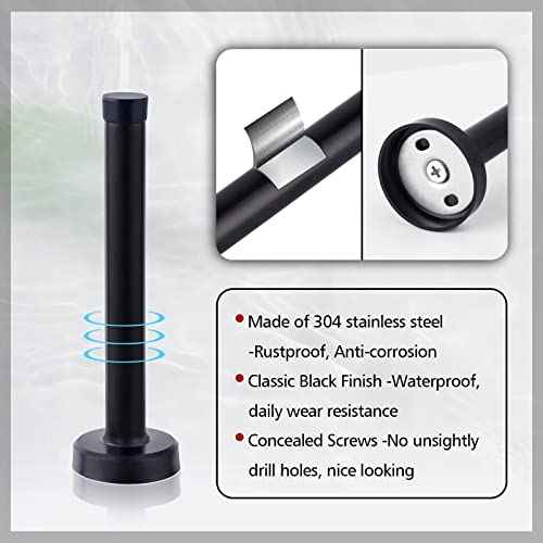 Long Door Stopper, Door Stops 5 Inch Wall Mount Door Stopper Wall Protector, Heavy Duty Solid Black Doorstop Brushed Stainless Steel with Soft Rubber Bumper Tips