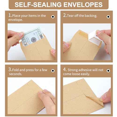 Joyberg 120 PCS Money Envelopes for Cash Kraft Paper, 6.5¡±x3.2¡± Small Cash Envelopes for Self-Adhesive, Money Saving Challenge Coin Envelopes for Coin, Check, Budget, Small Item Organizer