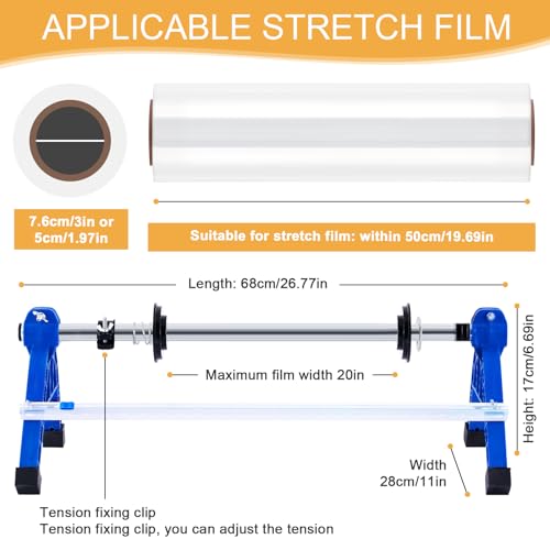 2 in 1 Stretch Film Wrap Dispenser with Slide Cutter, Manual Pallet Wrapper Machine Adjustable Tension, 19.69" Table Stretch Film Packing Machine