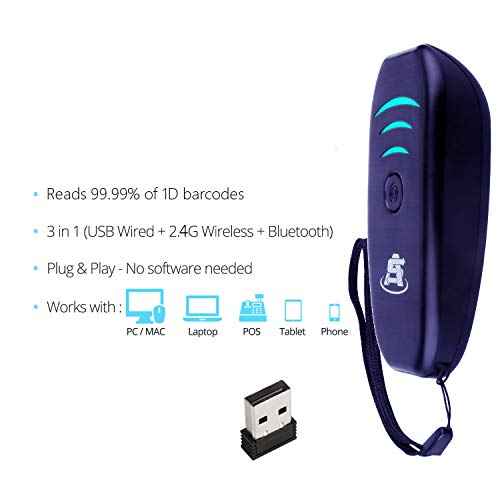 ScanAvenger Portable Mini-Wireless Bluetooth Barcode Scanner: Hand Scanners - Cordless, Rechargeable 1D Scan Gun for Inventory Management Wireless, Handheld USB (1D Only Mini Barcode Reader)