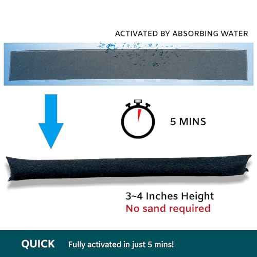 4Pcs 5FT Water Activated Flood Barriers for Garage and Home Doors, Sandless Sandbag for Rain Water Control, Easy to Use (5ft, 4Pack)
