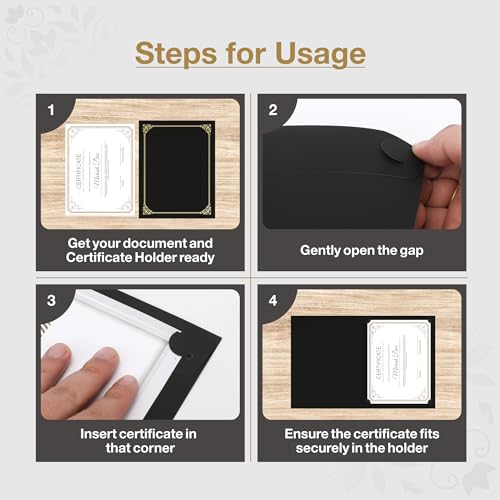 BELLE KR Black Certificate Holders (100 Pack) Gold Foil Border, 12.2 x 9.5 Inches