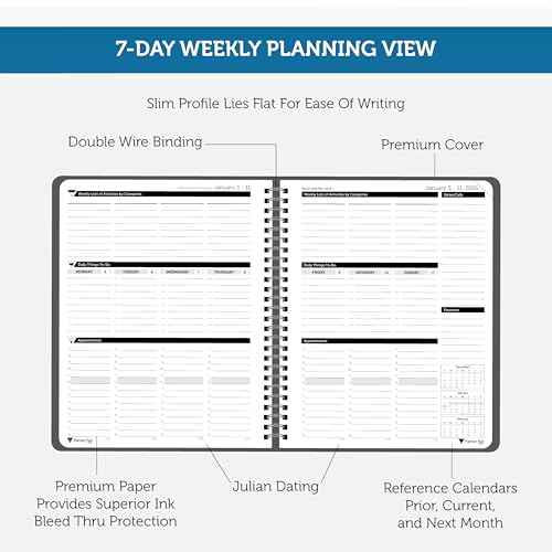 Planner Pad Spiral Bound January-December 2026/ Calendar Year 6 3/4" x 8 1/2" Medium 3-Tier Funnel Down 12 Month Organizer, Black Cover/Black Ink