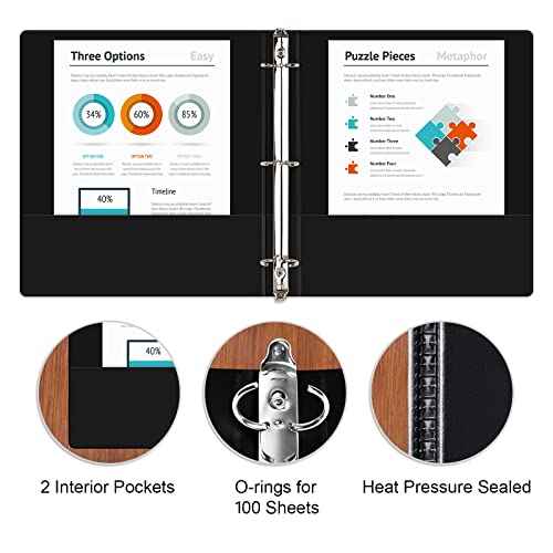 COMIX Sturdy 3 Ring Binder 0.5 inch with Clear View Cover, 1/2" Round Ring View Binder, PVC-Free, 100 Sheets Capacity of US Letter Size Paper, Office £¦ School Supplies, Pack of 12 (Black)