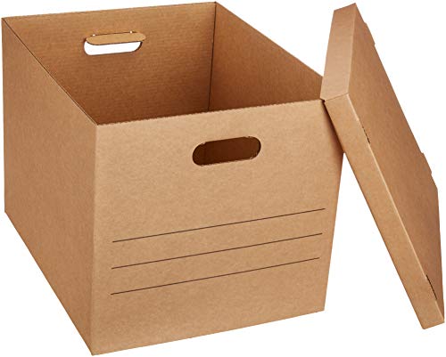 Amazon Basics Medium Moving and Storage Boxes with Handles & Lift-Off Lids, 10-Pack, Brown