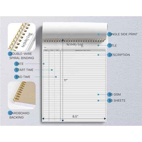 Better Office Products Activity Log Notepad, 8.5" x 11", Planning Note Pad, 50 Sheets, Double-Wire Spiral, Daily Time Tracking Productivity Checklist Organizer,(1 Pack)