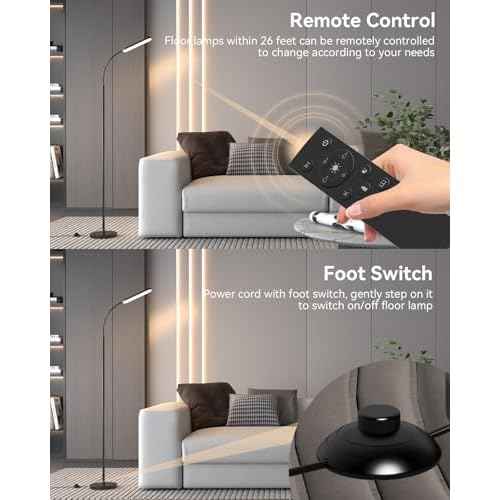 LED Floor Lamp with Remote Control Foot Switch for Living Room, Stepless Adjustable Colour Temperature Brightness Standing Lamp with Timer, Eye Caring Tall Lamp Reading for Bedroom,office, Gift